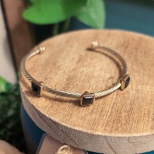 Vtg Black Enamel Square & Twisted Cable Cuff